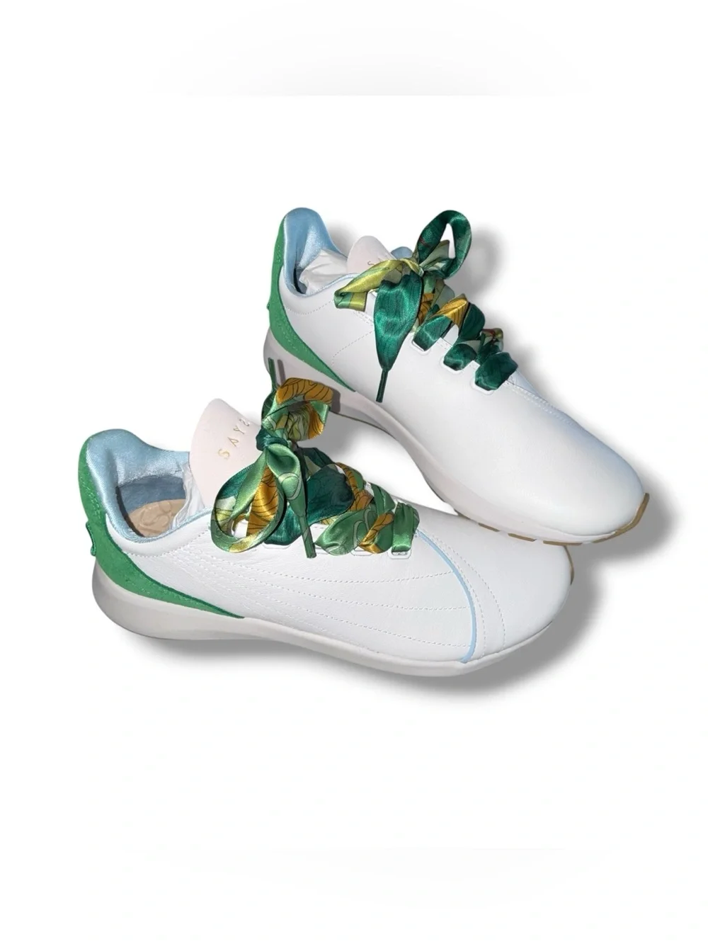 NEW IN BOX SAYSH 2 Leather Sneakers - Women’s 10 - White / Green Ribbon Laces